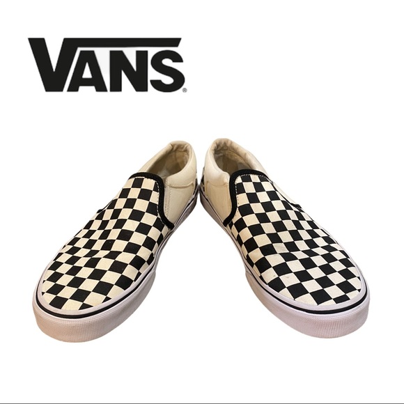 Vans Men's Asher Checker Checkerboard Off White / Black Sneakers 7.5 - Picture 4 of 7